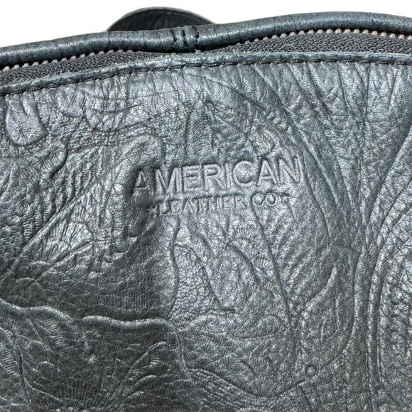 American Leather Co Black Tooled Cleveland Backpack Travel Bag Purse Boho - Picture 6 of 9